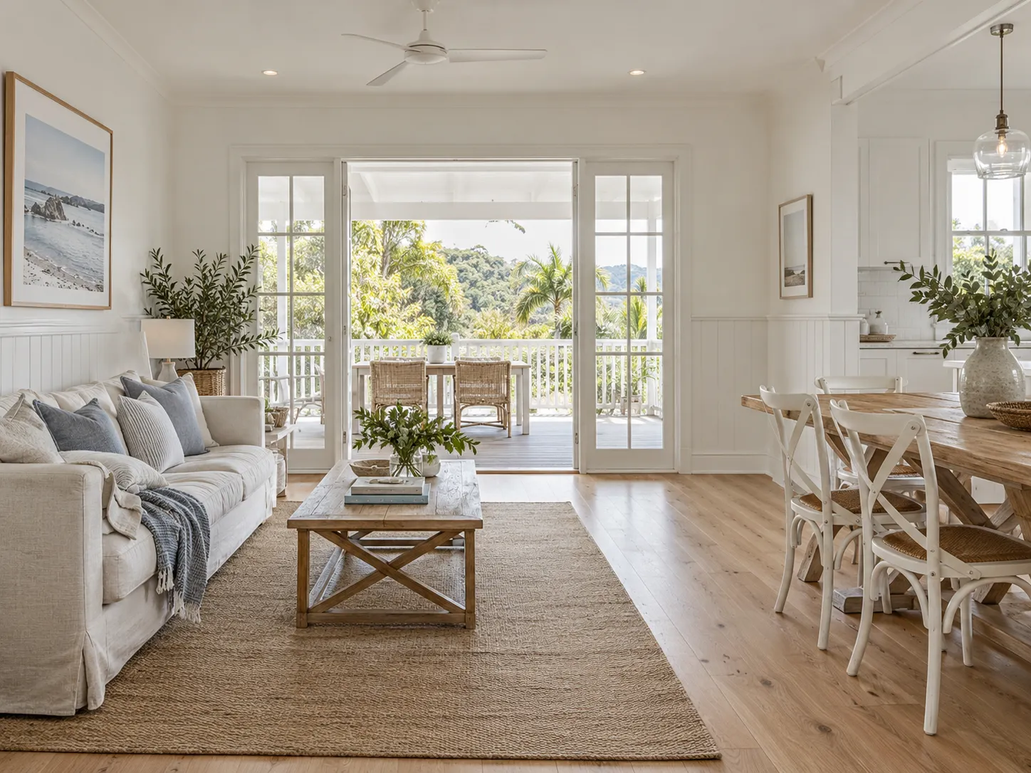 Living and dining room opening to the verandah