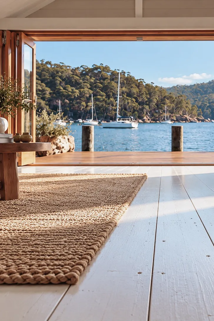 Boatshed living space opening to the water